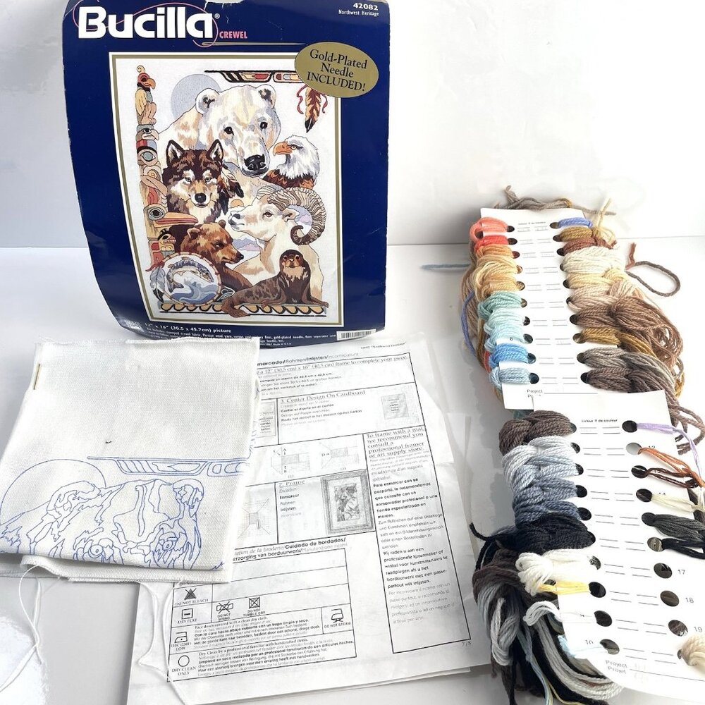 Bucilla Crewel Northwest Heritage 42082 Wolves Eagle Bear Embroidery Kit